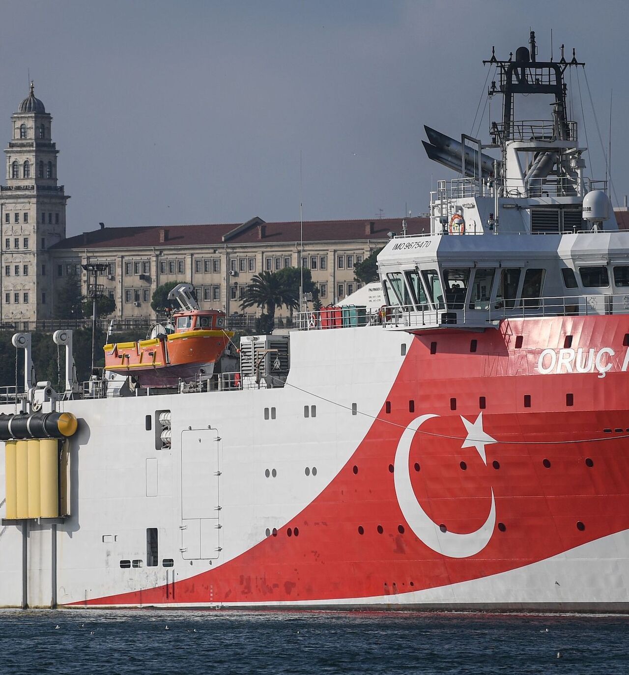 This picture taken on Aug. 23, 2019 in Istanbul shows a view of Turkish General Directorate of Mineral research and Exploration's (MTA) Oruc Reis seismic research vessel docked at Haydarpasa port, which searches for hydrocarbon, oil, natural gas and coal reserves at sea. 