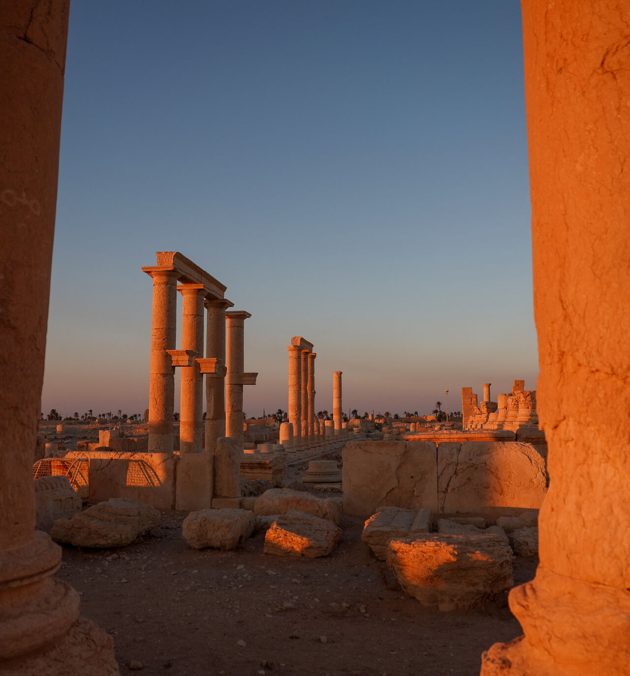 The ancient ruins of Palmyra are pictured in central Syria at sunrise on Aug. 24, 2025. 