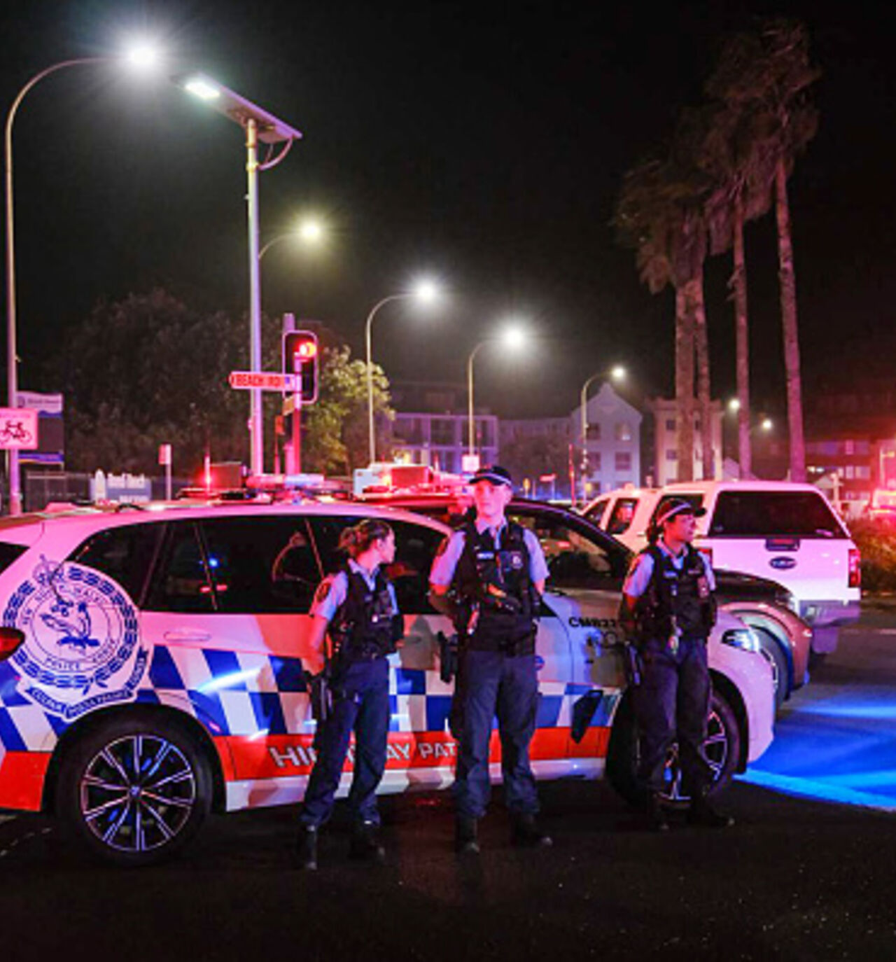 DECEMBER 14: Police enforce a cordon at Bondi Beach after a mass shooting on December 14, 2025 in Sydney, Australia. Two gunmen dressed in black fired several shots at Sydney's world-famous Bondi Beach, causing at least 10 fatalities and several more casualties, as New South Wales police said the toll was very likely to climb. (Photo by George Chan/Getty Images)