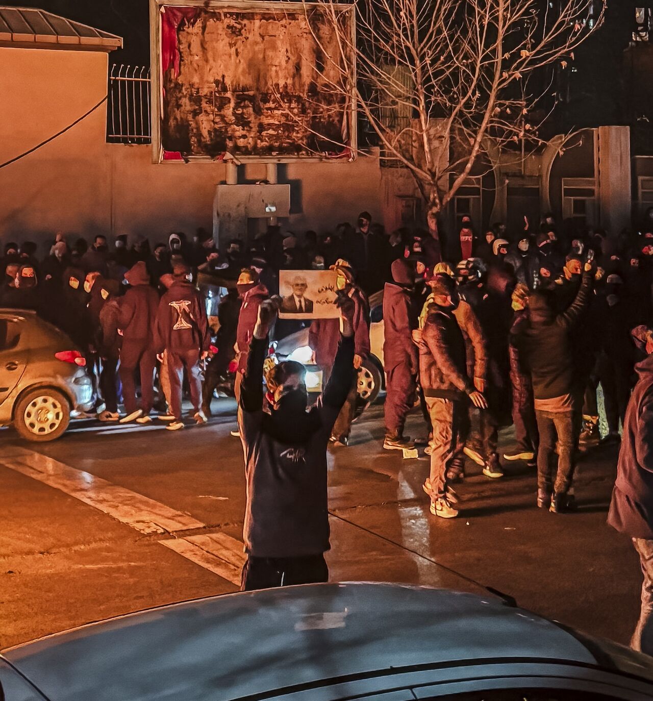 Iranians gather while blocking a street during a protest in Tehran, Iran, on Jan. 9, 2026.
