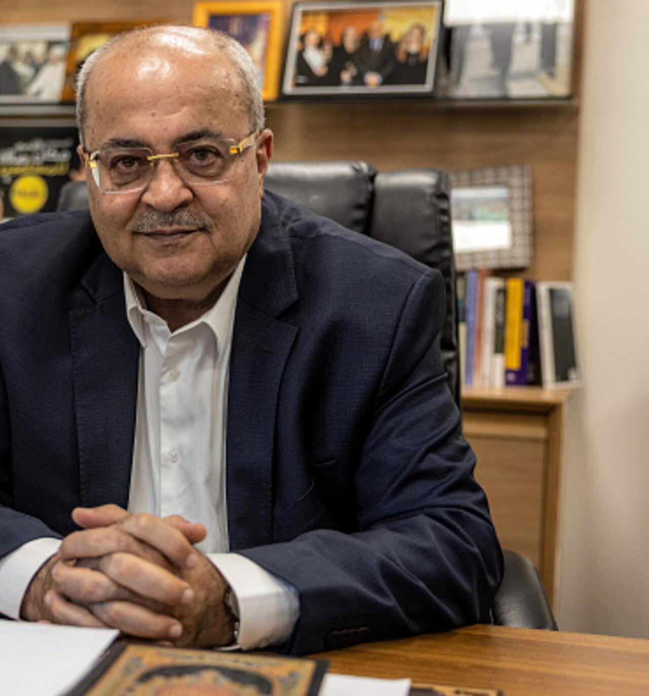 Arab-Israeli parliament member Ahmad Tibi poses for a picture during an interview with AFP at his office at the Knesset (Israeli parliament) building in Jerusalem on June 25, 2024. The 65-year-old leader of an Arab-majority party told AFP that after October 7, "hundreds of Arab citizens were hunted down, chased by the Israeli police for writing a post or a story empathising with the children of Gaza or saying no to the war." (Photo by MENAHEM KAHANA / AFP) (Photo by MENAHEM KAHANA/AFP via Getty Images)