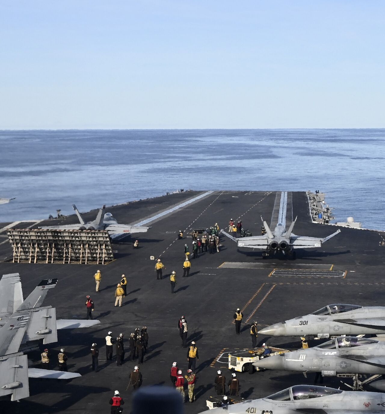 An F-18E fighter jet takes off from the aircraft carrier USS Gerald R. Ford, Sept. 24, 2025. 