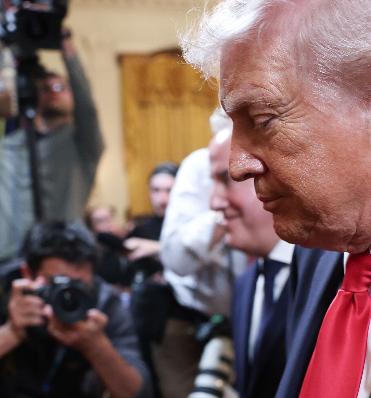President Donald Trump departs following an event celebrating the 2025 MLS Cup in the East Room of the White House on March 5, 2026