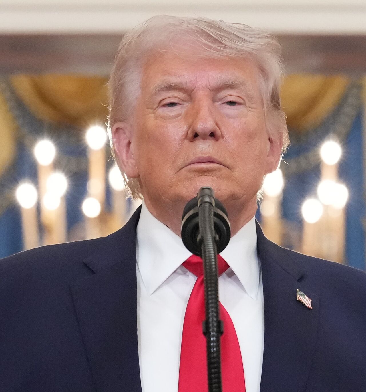 President Donald Trump pauses as he finishes speaking about the Iran war from the Cross Hall of the White House on Wednesday, April 1, 2026, in Washington. 