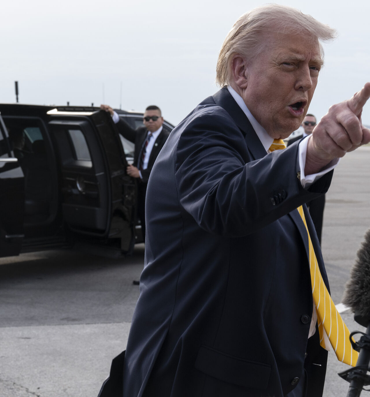 PALM BEACH, FLORIDA - MAY 2: U.S. President Donald Trump speaks to journalists before boarding Air Force One at Palm Beach International Airport on May 2, 2026 in Palm Beach, Florida. Trump is spending the weekend at his Mar-A-Lago resort. (Photo by Roberto Schmidt/Getty Images)