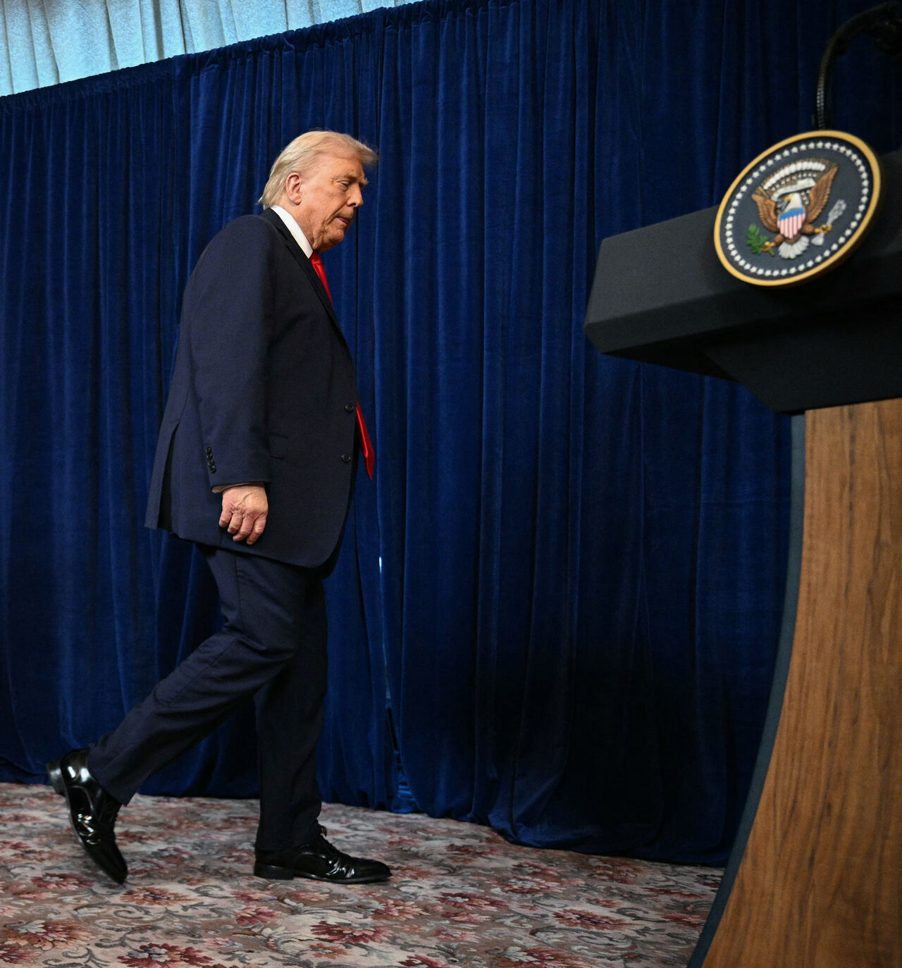 US President Donald Trump and Israeli Prime Minister Benjamin Netanyahu arrive to speak to journalists during a joint press conference at Trump's Mar-a-Lago residence in Palm Beach, Florida, on December 29, 2025. US President Donald Trump hosted Israeli Prime Minister Benjamin Netanyahu in Florida on December 29 for crucial talks on moving to the next stage of the fragile Gaza truce plan.The two leaders also discussed Iran, with Trump saying that if Tehran rebuilt its nuclear facilities the United States wo