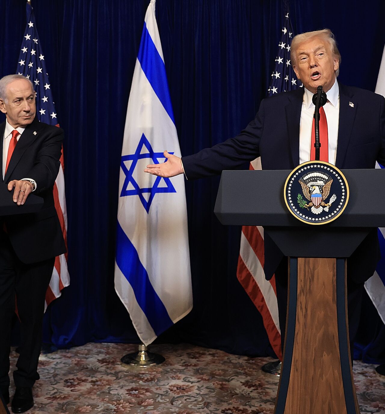 US President Donald Trump holds a press conference with Israeli Prime Minister Benjamin Netanyahu in Palm Beach, Florida, Dec. 29, 2025.