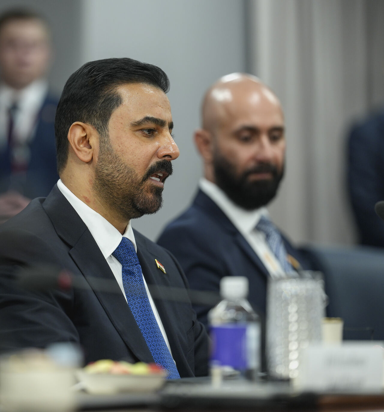 Iraqi Prime Minister Ali al-Zaidi speaks during a meeting with US Secretary of Defense Pete Hegseth (not pictured) at the Pentagon on July 14, 2026 in Arlington, Virginia. 