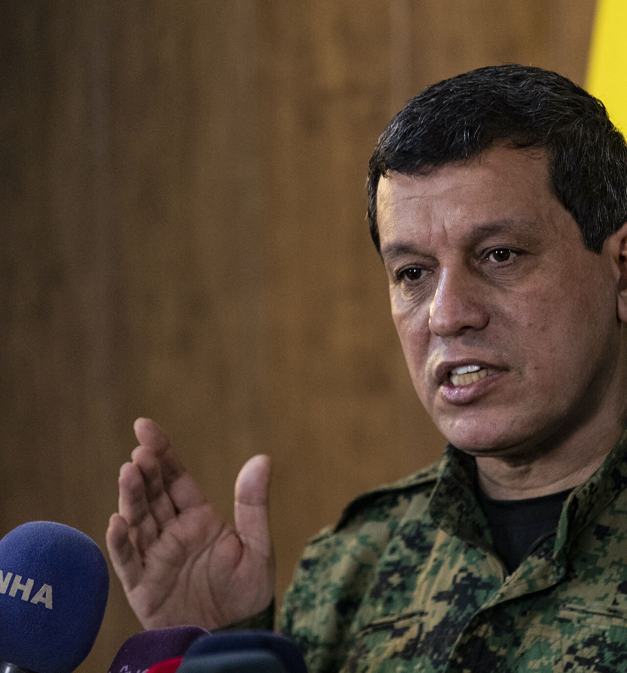 Syrian Democratic Forces (SDF) commander-in-chief Mazloum Kobane speaks during a press conference in Syria's northeastern city of Hasakeh on Dec. 6, 2024. 
