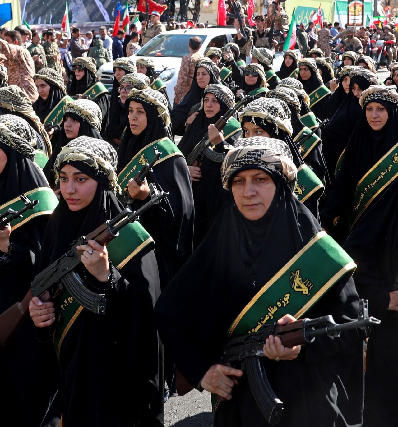 Members of Iran's Basij paramilitary force march 