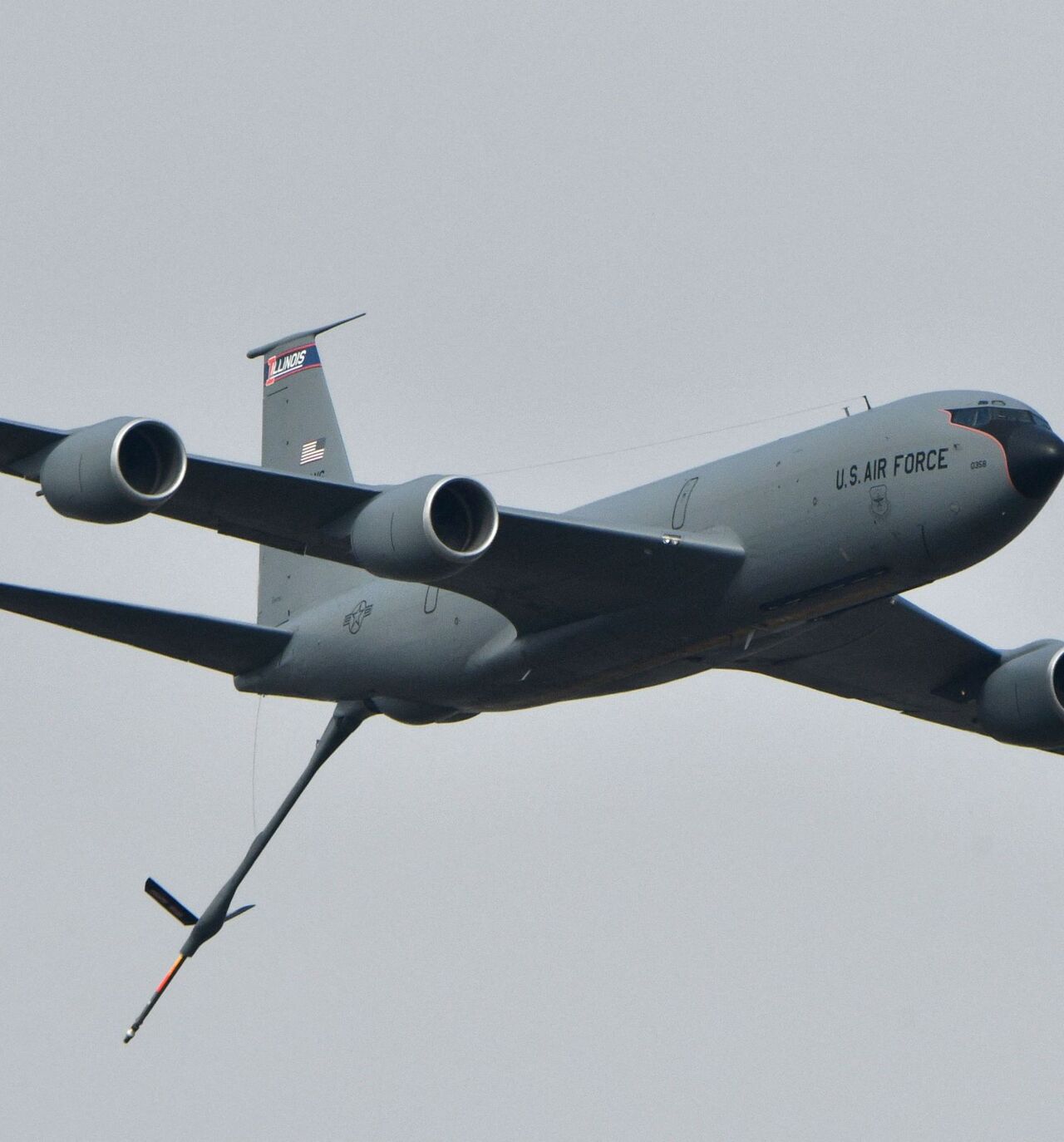 A US Boeing KC-135 air refueling tanker flies