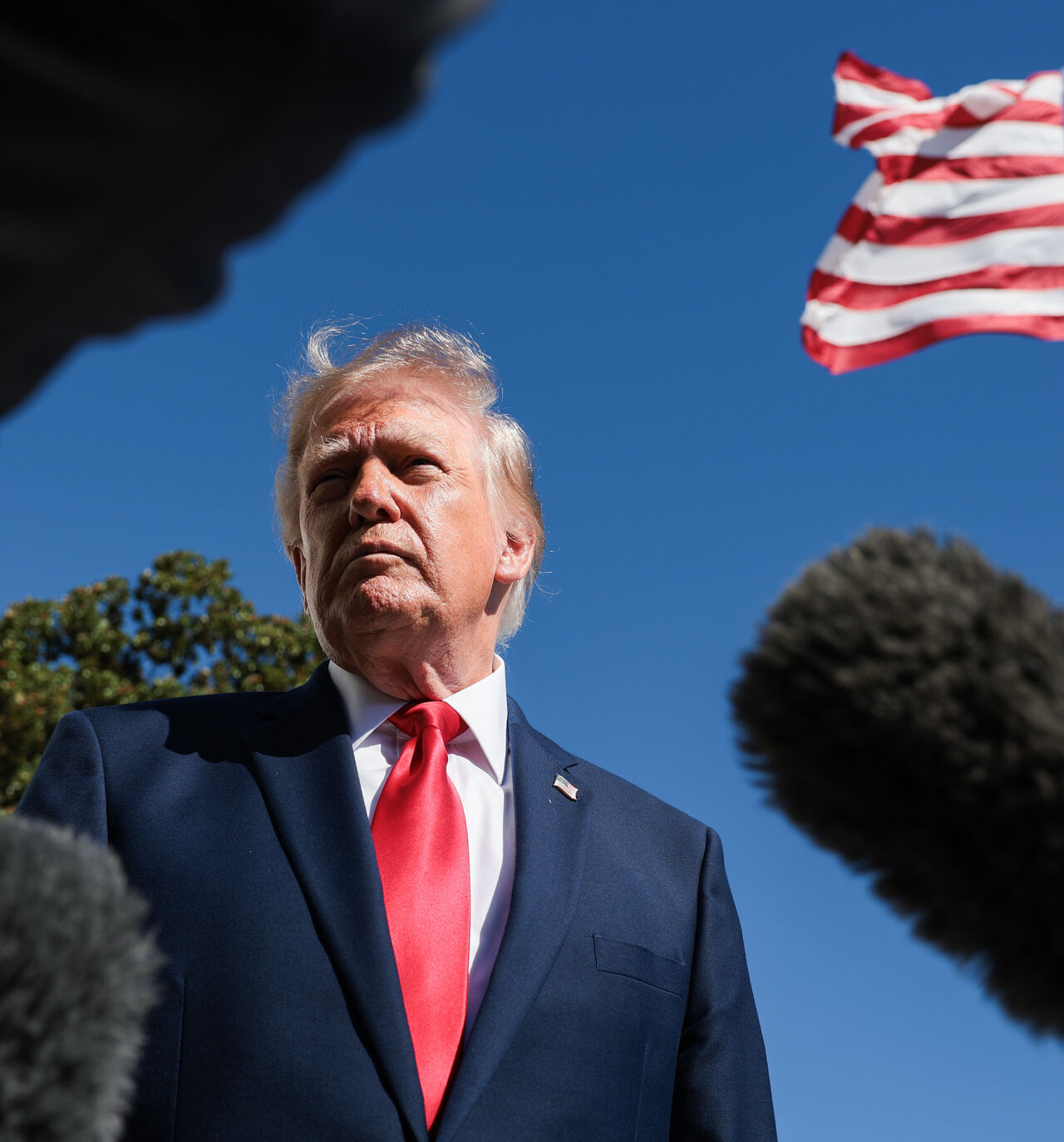 President Donald Trump speaks to reporters before boarding Marine One on the South Lawn of the White House on Oct. 7, 2026 in Washington, DC. 