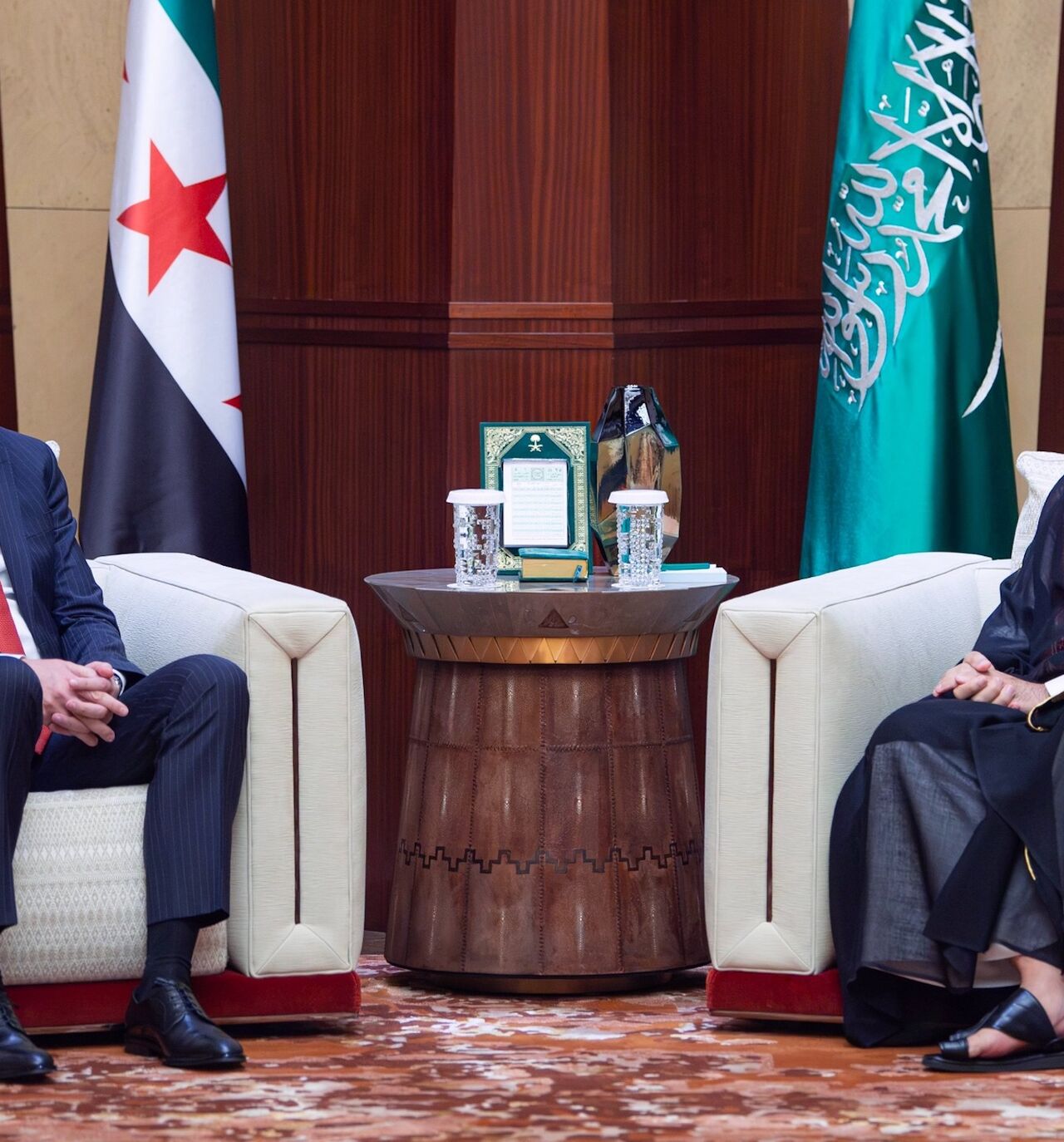 Saudi Crown Prince Mohammed bin Salman meets with Syrian President Ahmed al-Sharaa in Riyadh, Oct. 6, 2026.