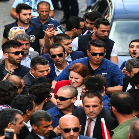 Leader of Turkey's Iyi (Good) Party and presidential candidate Meral Aksener arrives at Bayrampasa to address supporters during a rally on June 21, 2018, in Istanbul, Turkey. 
