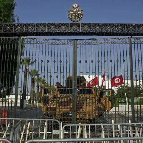 The Tunisian army barricades the parliament building in the capital, Tunis, on July 26, 2021.