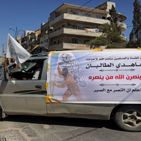 A van belonging to members of Syria's top jihadi group, Hayat Tahrir al-Sham.
