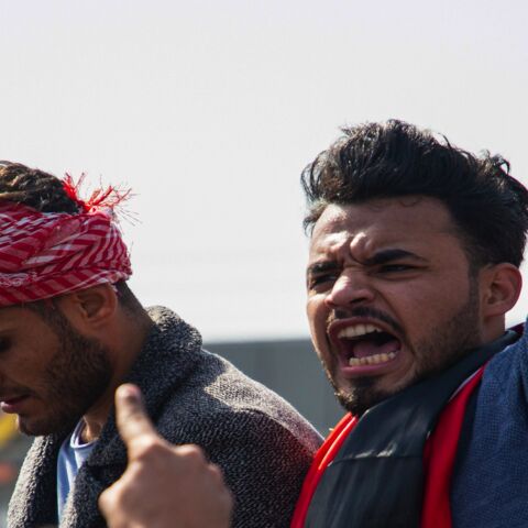 Iraqi demonstrators chant slogans during an anti-government demonstration by Basra University students in the southern city of Basra, on Feb. 11, 2020. 