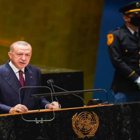 Turkish President Recep Tayyip Erdogan speaks during the annual gathering in New York City for the 76th Session of the United Nations General Assembly on Sept. 21, 2021.