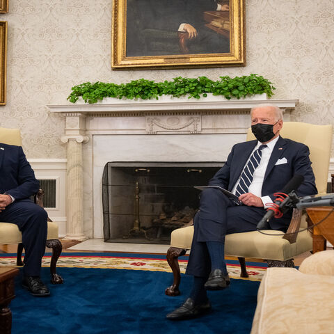US President Joe Biden meets with Israeli Prime Minister Naftali Bennett in the Oval Office at the White House, Washington, Aug. 27, 2021.