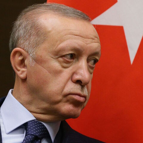 Turkish President Recep Tayyip Erdogan attends a meeting with Russian President in Sochi on Sept. 29, 2021.