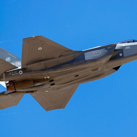 An Italian air force F-35 takes off during the "Blue Flag" multinational air defence exercise at the Ovda air force base, north of the Israeli city of Eilat, on Oct. 24, 2021. 