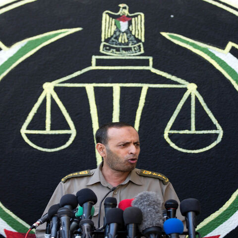 Head of the military court, Nasser Suleiman, speaks to the press after a Gaza court sentenced three men to death over the assassination of a Hamas military commander that the Islamist movement accused Israel of masterminding, Gaza City, Gaza Strip, May 21, 2017.
