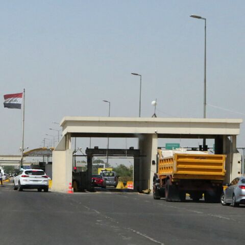 A photo taken on June 10, 2021, shows traffic at the entrance to Baghdad International Airport.