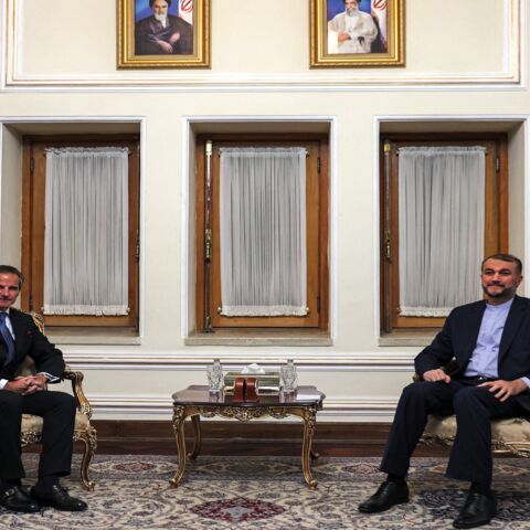 Iran's Foreign Minister Hossein Amir-Abdollahian meets with IAEA director general  Rafael Grossi at the Foreign Ministry headquarters in Tehran, Nov. 23, 2021.