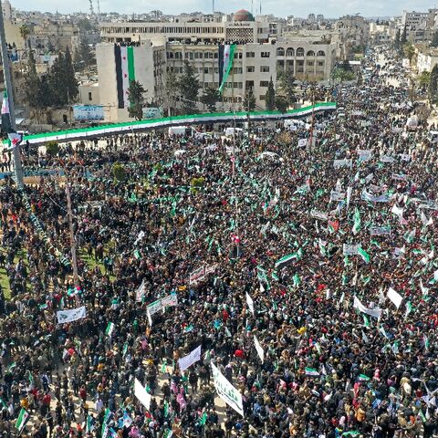 More than 5,000 Syrians gather in the rebel-held city of Idlib to mark the 11th anniversary of their uprising, buoyed by the growing pariah status of the government's main ally Russia