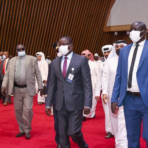 Chad's Prime Minister Albert Pahimi Padacke arrives at the start of peace talks in Doha on Sunday