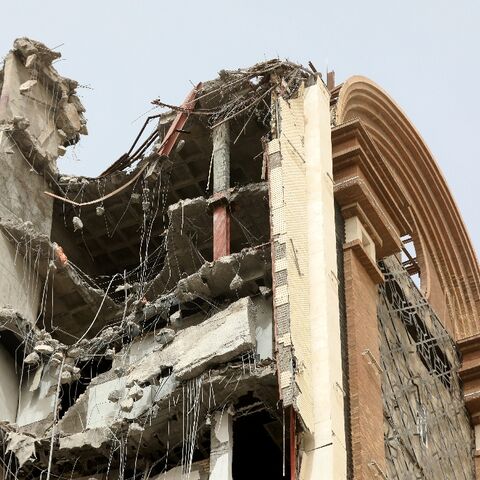 A file picture shows a section of the 10-storey building that collapsed in Iran's Abadan