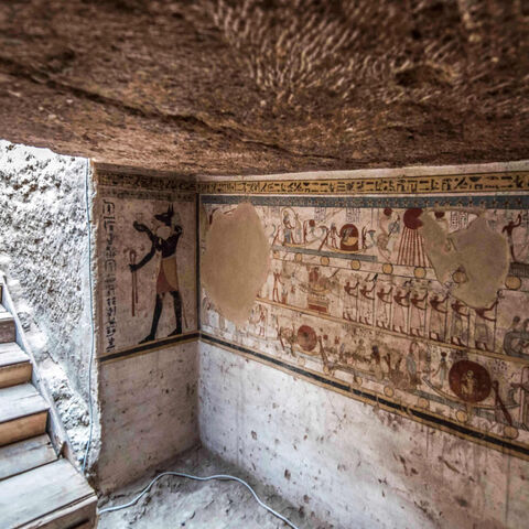 The entrance is seen inside a newly discovered tomb dating to the Ptolemaic era at the Diabat necropolis near the city of Akhmim, Sohag province, Egypt, April 5, 2019.
