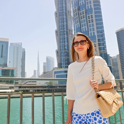 Daria Nevskaya, a partner at Russian law firm, poses for a picture in the Gulf emirate of Dubai, on May 24, 2022