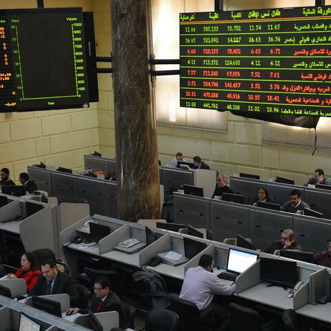 Stock market brokers work at the Egyptian Stock Market in the capital Cairo on January 6, 2013. A top International Monetary Fund official will visit Egypt on January 7, for talks likely to focus on the $4.8 billion loan agreement frozen last month because of political unrest in the country. AFP PHOTO / KHALED DESOUKI (Photo credit should read KHALED DESOUKI/AFP via Getty Images)