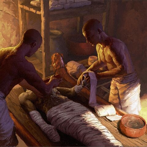 An artist's impression of ancient Egyptians embalmers carrying out the mummification process, which took up to 70 days