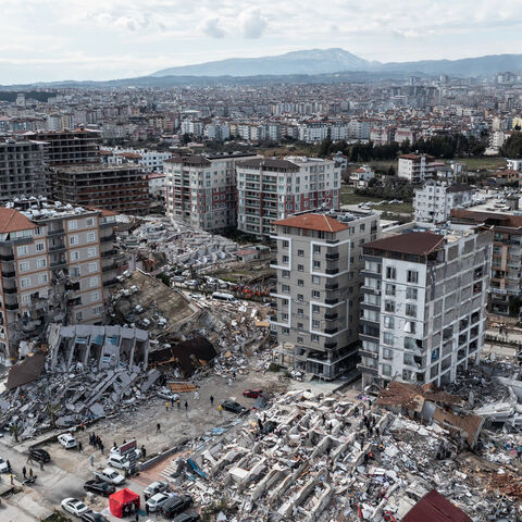 Collapsed buildings are seen in Hatay, following the two earthquakes that hit on Monday, Turkey, Feb. 7, 2023.