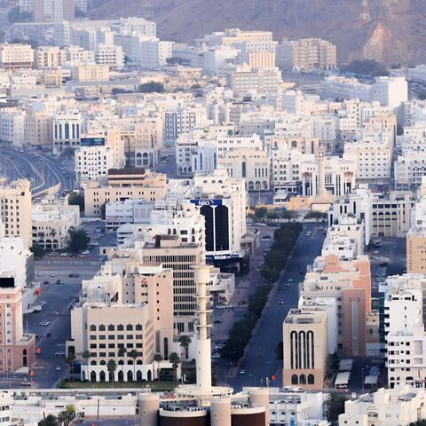 An aerial view shows the Central Business District (Ruwi) in the Omani capital Muscat on April 9, 2021. (Photo by Haitham AL-SHUKAIRI / AFP) (Photo by HAITHAM AL-SHUKAIRI/AFP via Getty Images)