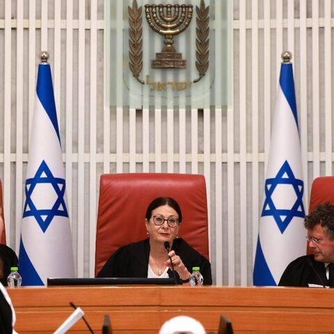 Israel's Supreme Court president Esther Hayut and judges hear petitions against a law restricting how a prime minister can be removed from office