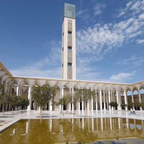 A picture taken on Aug. 25, 2022, shows the minaret and a courtyard at the Great Mosque of Algiers.