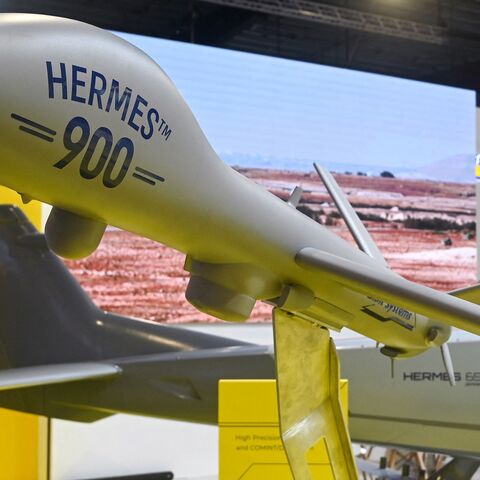 A Hermes 900 unmanned aerial vehicle is displayed at the Singapore Airshow in Singapore on Feb. 21, 2024.