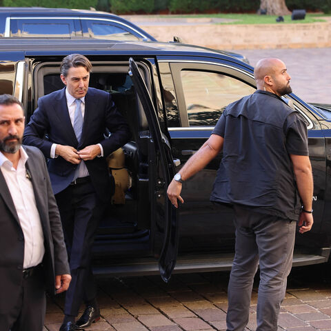 US special envoy Amos Hochstein (C) arrives to a meeting with Lebanon's Prime Minister Najib Mikati, amid continuing tenions on the Lebanese-Israeli border, one month after the start of the war between Hamas and Israel, Beirut, Lebanon, Nov. 7, 2023.