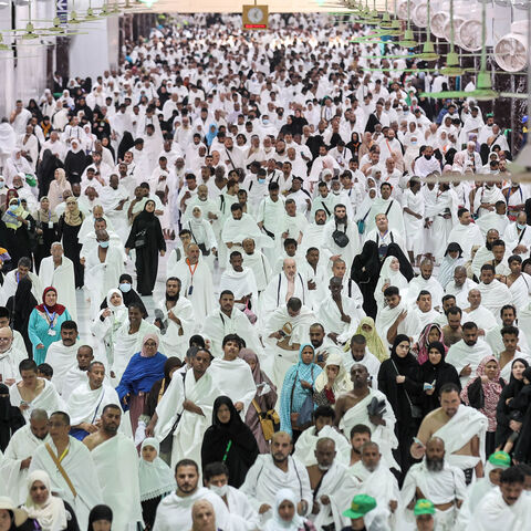 Muslim worshippers performing the umrah pilgrimage walk between the Marwa and Safa hills at the Grand Mosque on the first day of the holy fasting month of Ramadan, Mecca, Saudi Arabia, March 23, 2023.