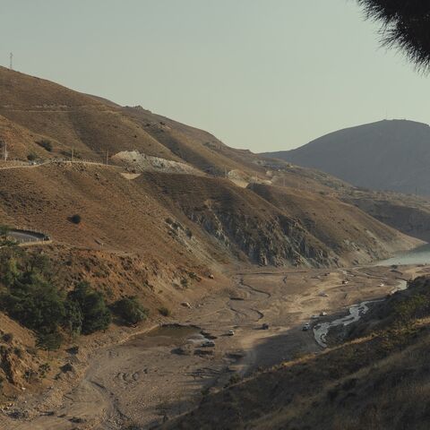 Photo depicts the low water level of Latyan Dam, which provides water to Tehran, located near Tehran, Iran, on May 8, 2025.