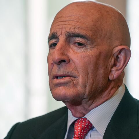 US special envoy for Syria and Ambassador to Turkey Thomas Barrack attends a flag-raising ceremony at the US ambassador's residence in Damascus on May 29, 2025. 