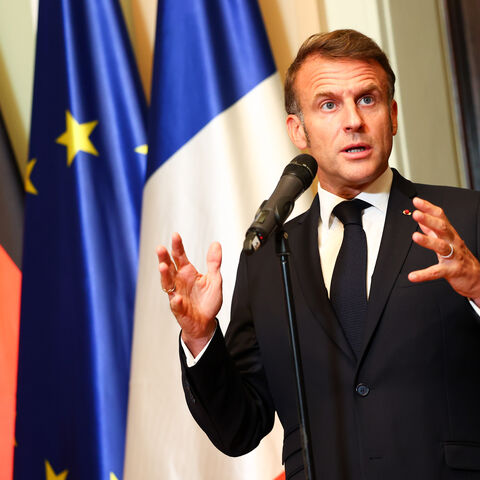 BERLIN, GERMANY - JULY 23: French President Emmanuel Macron talks to media prior to talks with German Chancellor Friedrich Merz at Villa Borsig on July 23, 2025 in Berlin, Germany. The two leaders are meeting as Germany, France and the United Kingdom forge a stronger European alliance following U.S. President Donald Trump's disruption of transatlantic ties. (Photo by Christian Mang/Getty Images)