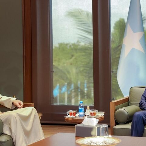 His Excellency Hassan Sheikh Mohamud, president of the Federal Republic of Somalia (R), received His Excellency Sheikh Shakhboot bin Nahyan Al Nahyan, minister of state, at the start of a working visit to the Somali capital, Mogadishu, on Aug. 28, 2025.