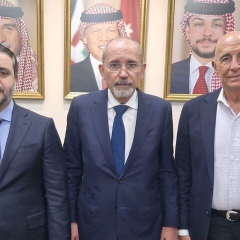 Jordanian Foreign Minister Ayman Safadi, Syrian Foreign Minister Asaad Al-Shaibani, and US Special Envoy for Syria Thomas Barrack meet in Amman on July 19, 2025.