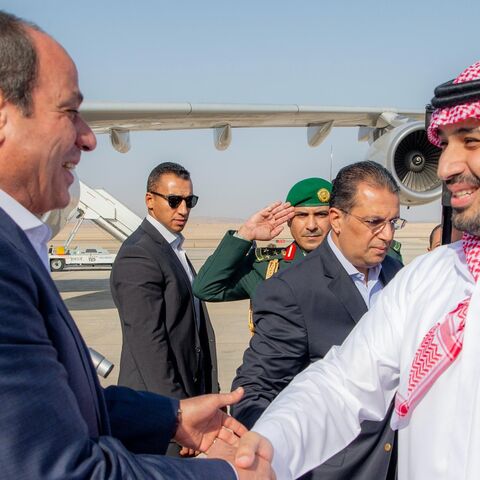 HRH the Crown Prince welcomes President of Egypt upon arrival in Neom, Saudi Arabia, on Aug. 21, 2025.