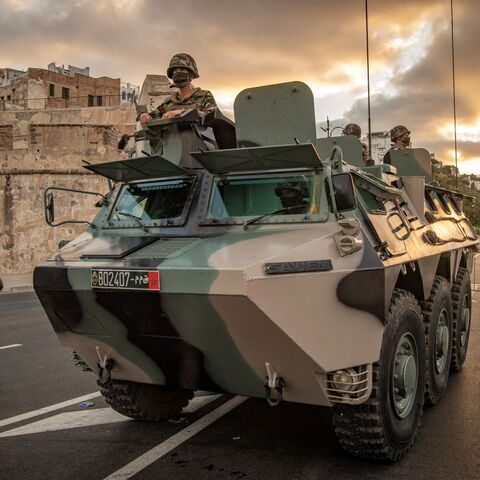 Moroccan soldiers patrol the city of Tangiers on August 11, 2020 amid a new outbreak of the novel coronavirus.