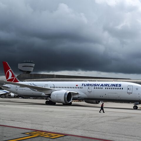 A Turkish Airlines plane prepares to take off from the Miami International Airport in Miami, on June 16, 2021. 